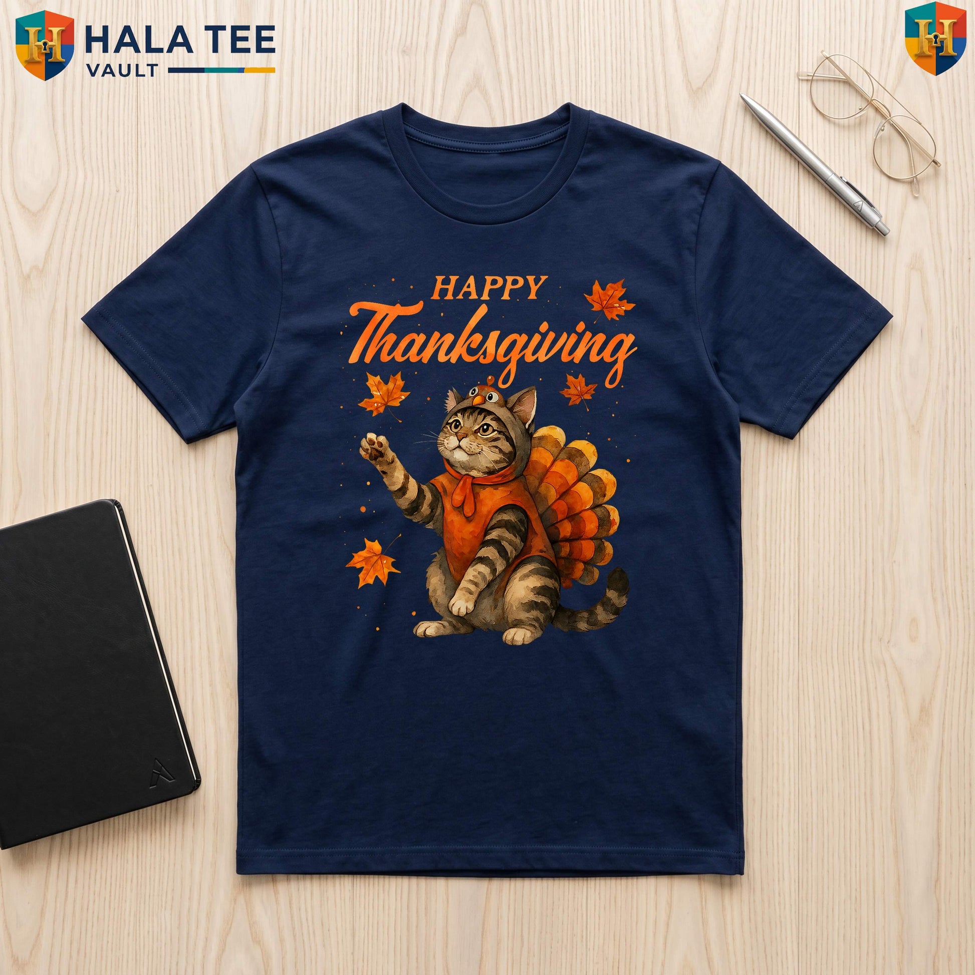 Cute Cat Turkey Fall Tee Happy Thanksgiving Meow Lover Holiday Graphic Top