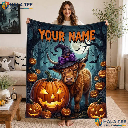Cute Cow Halloween Blanket Personalized Pumpkin Kids Teen Throw Decor