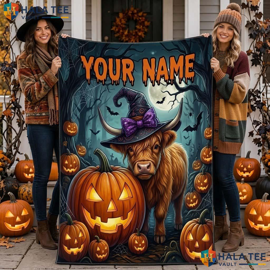 Cute Cow Halloween Blanket Personalized Pumpkin Kids Teen Throw Decor