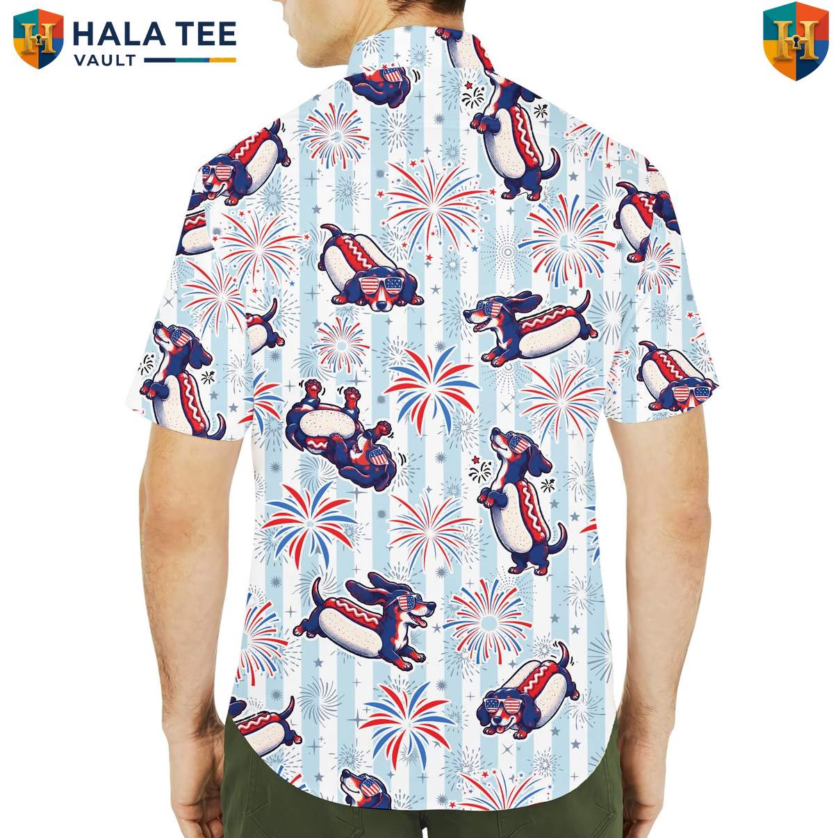 Cute Dachshund Dog Short-sleeve button-up shirt Mens Tropical Weekend Holiday Resort Wear
