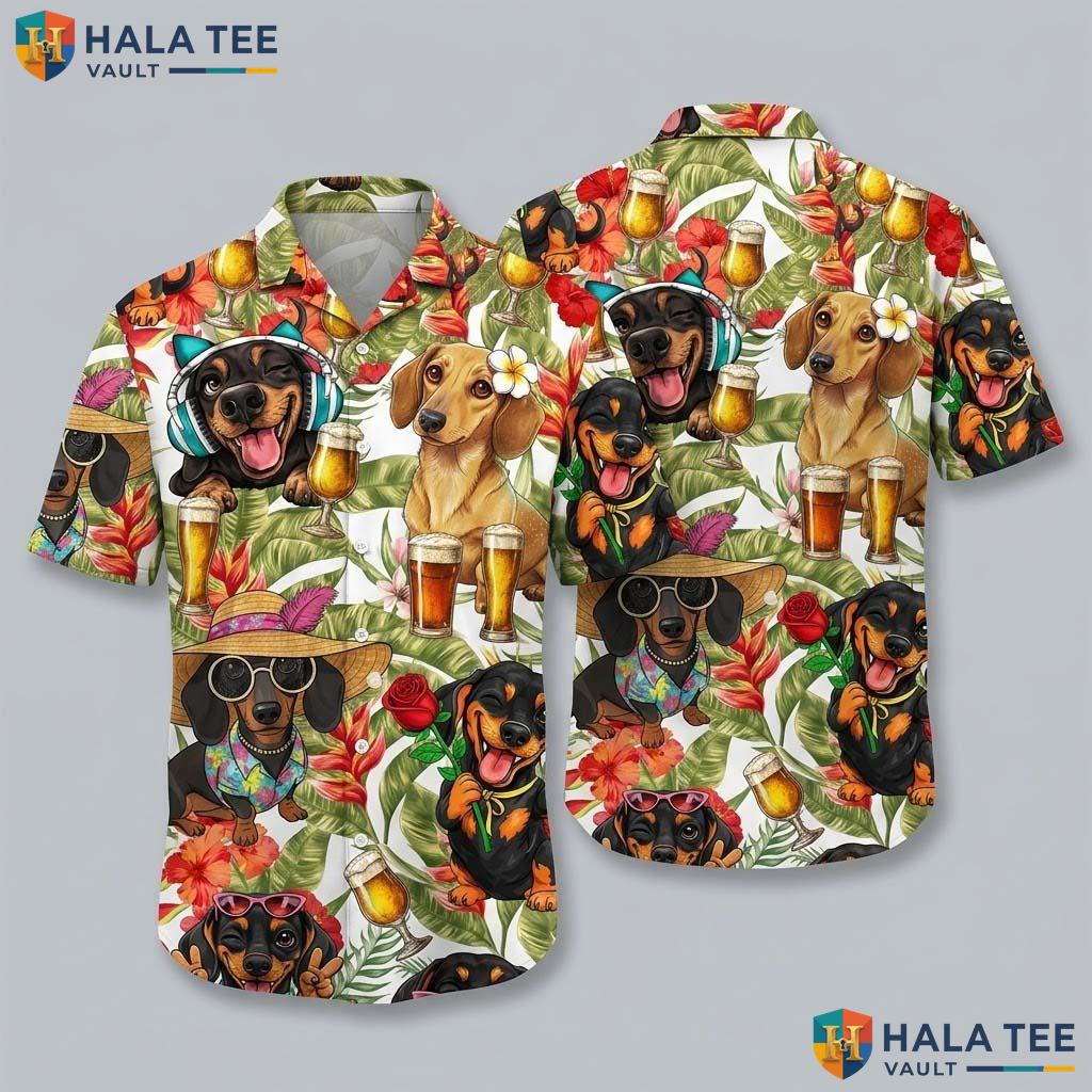 Cute Dachshund Personalized Hawaiian Shirt 3D Short Sleeve Button Down