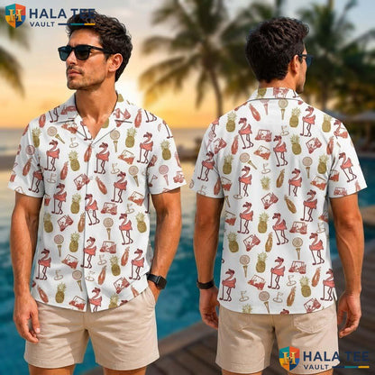 Cute Flamingo Tropical Shirt Vibrant Tropical Design Short Sleeve Button Up