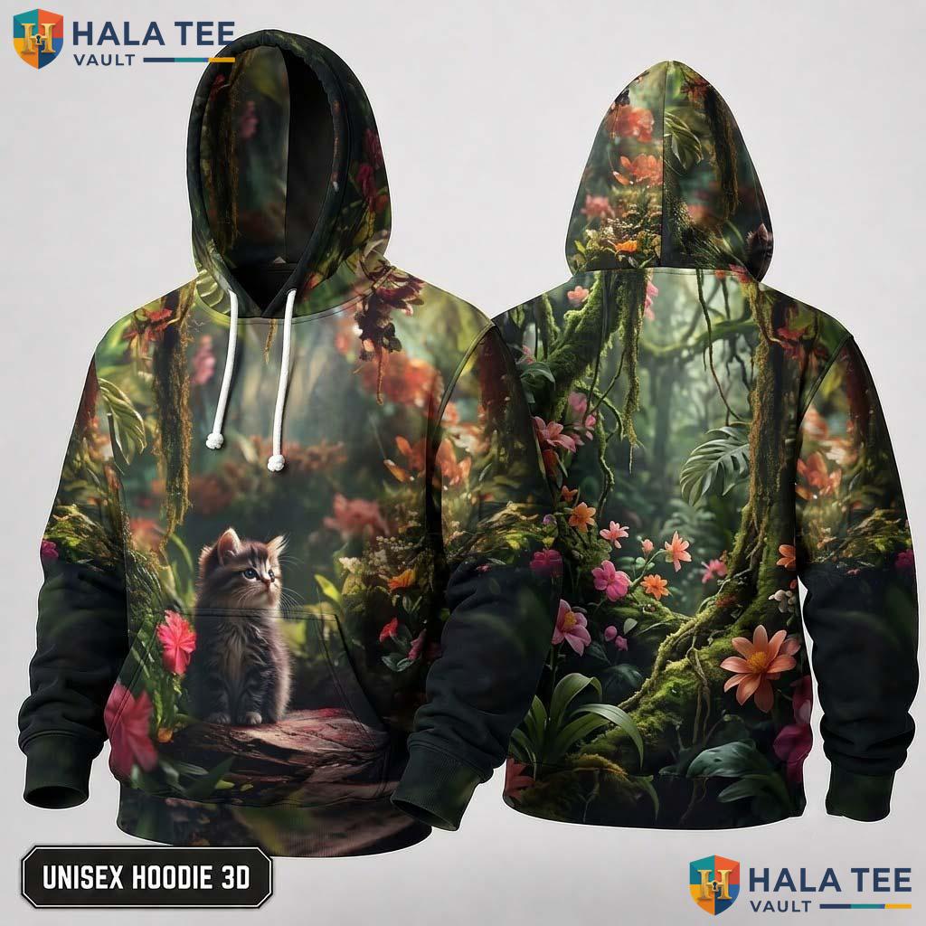 Cute Forest Cat 3D Hoodie Kids Novelty Galaxy Printed Pullover Apparel