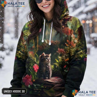 Cute Forest Cat AOP Hoodie Kids Novelty Galaxy Printed Pullover Apparel