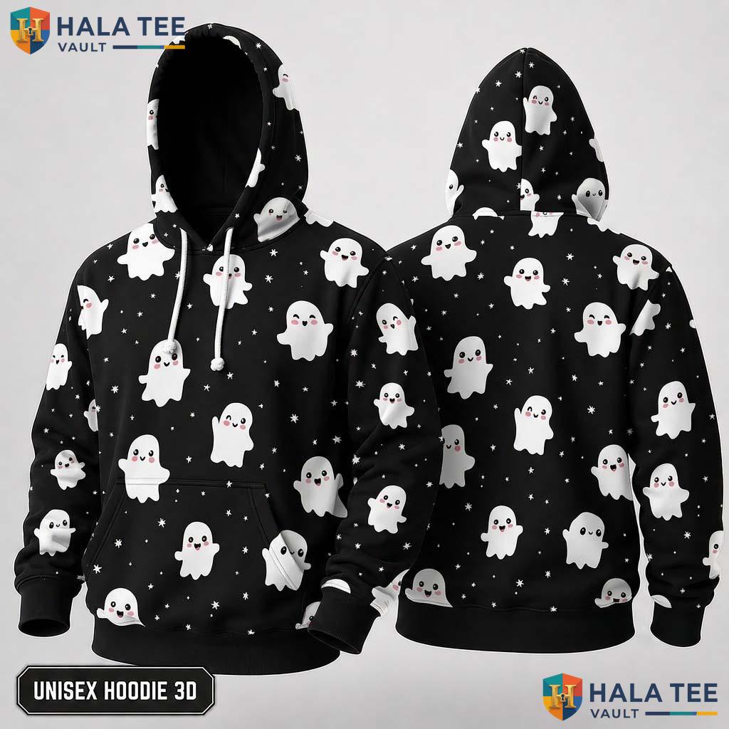 Cute Ghost Pattern 3D Hoodie Unisex Spooky Graphic Halloween Apparel