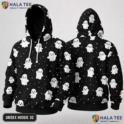 Cute Ghost Pattern 3D Hoodie Unisex Spooky Graphic Halloween Apparel