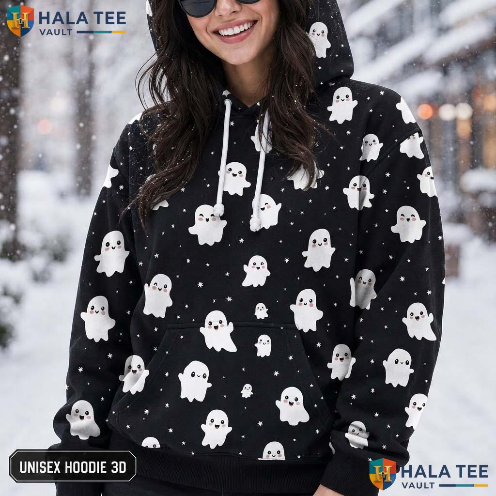Cute Ghost Pattern 3D Printed Hoodie Unisex Spooky Graphic Halloween Apparel