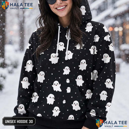 Cute Ghost Pattern 3D Printed Hoodie Unisex Spooky Graphic Halloween Apparel