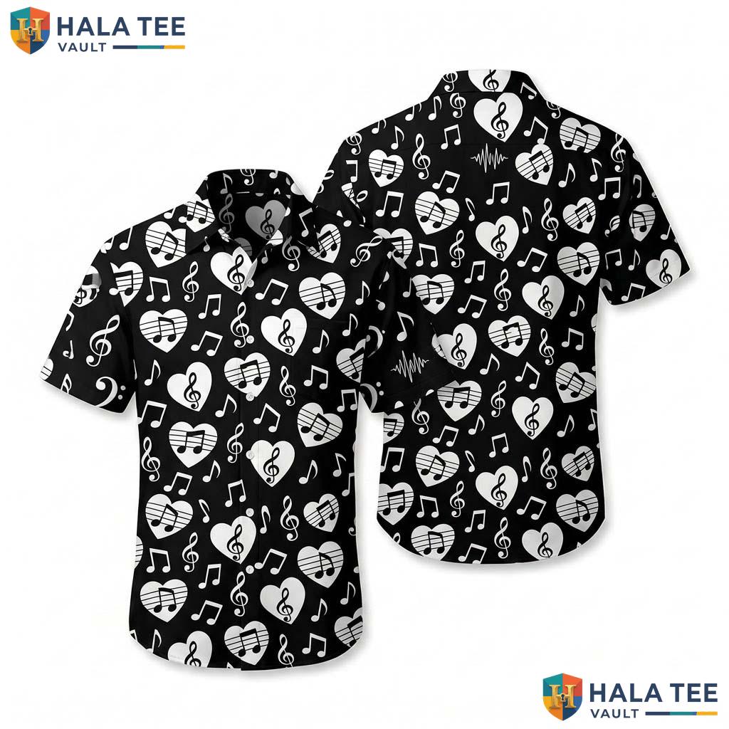 Cute Music Lover Hawaiian Shirt Vibrant Music Note Summer Button Down Top