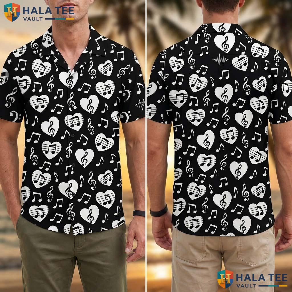 Cute Music Lover Tropical Shirt Vibrant Music Note Summer Button Down Top