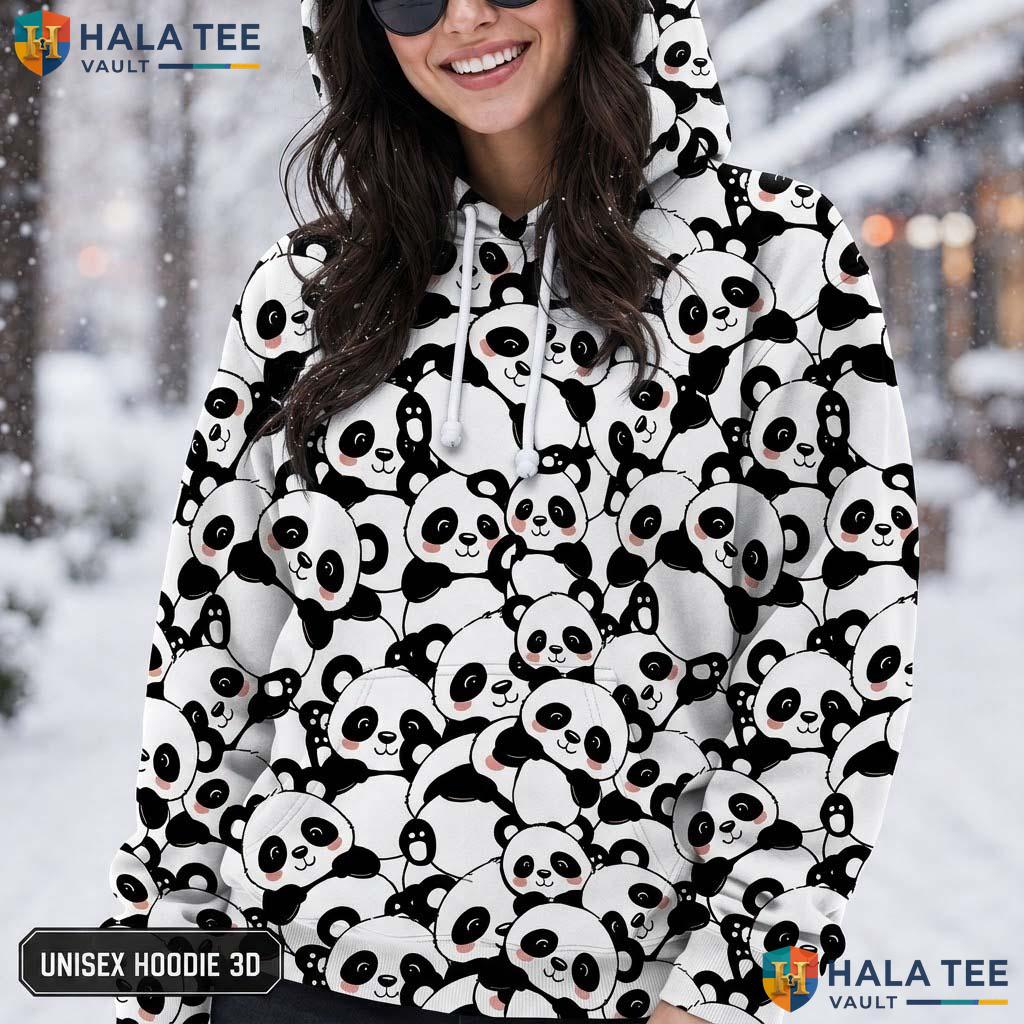 Cute Panda Skull AOP Hoodie Men Women Graphic Novelty Pullover Apparel