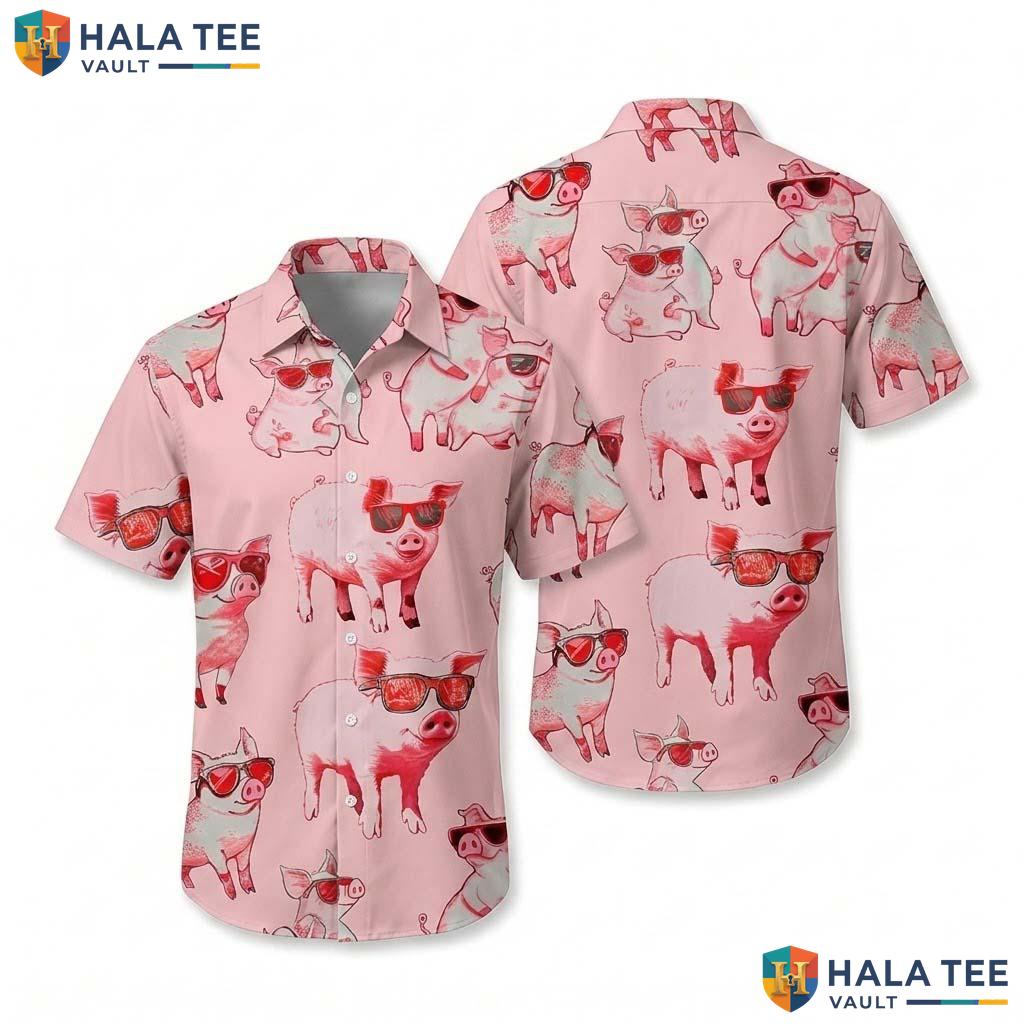 Cute Pig Aloha Shirt Playful Pink Pig Design Button Down For Summer Fun Men