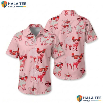 Cute Pig Aloha Shirt Playful Pink Pig Design Button Down For Summer Fun Men