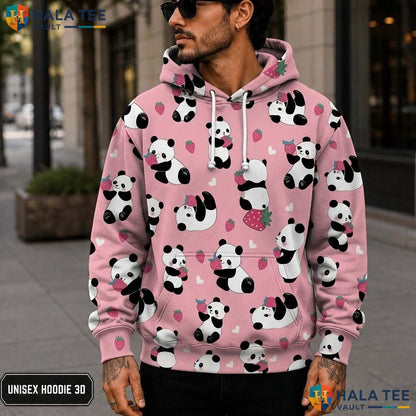 Cute Pink Panda Skull Hoodie Men Women 3D Graphic Novelty Pullover Top 3D Printed Hoodie