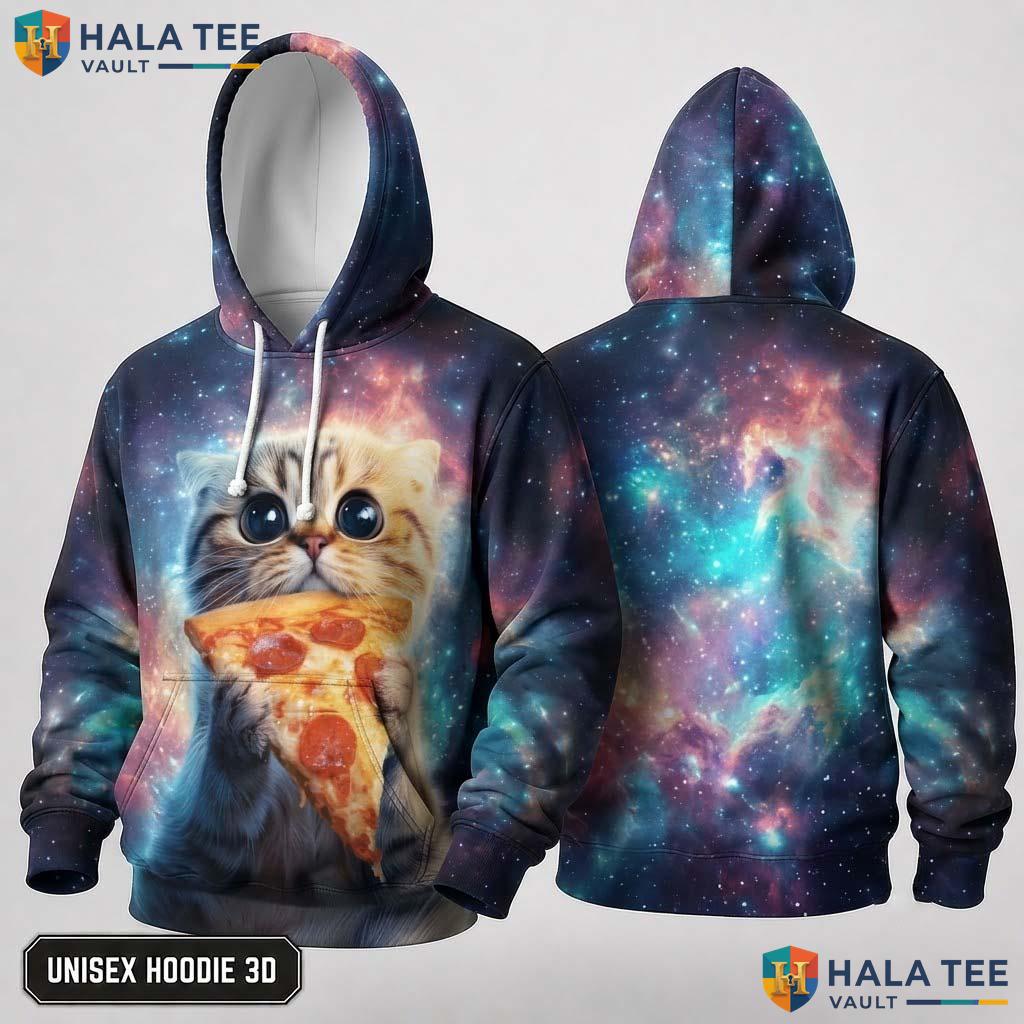 Cute Pizza Cat Galaxy Hoodie Kids Novelty 3D Printed Pullover Apparel
