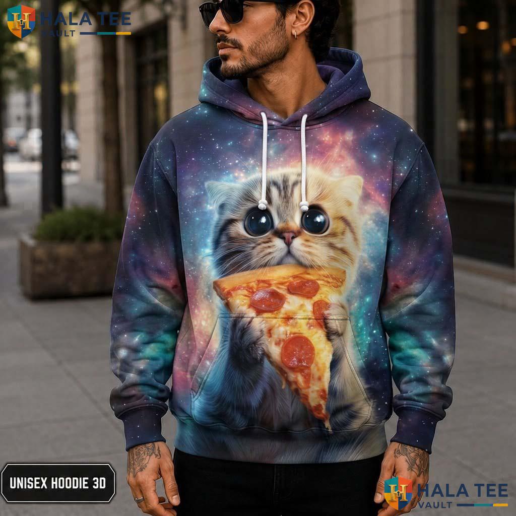 Cute Pizza Cat Galaxy Hoodie Kids Novelty 3D Printed Pullover Apparel 3D Printed Hoodie
