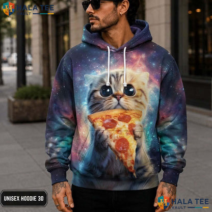 Cute Pizza Cat Galaxy Hoodie Kids Novelty 3D Printed Pullover Apparel 3D Printed Hoodie