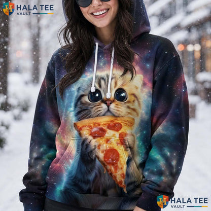 Cute Pizza Cat Galaxy Hoodie Kids Novelty 3D Printed Pullover Apparel AOP Hoodie