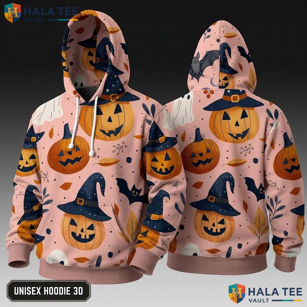 Cute Pumpkin Witch 3D Hoodie Festive Graphic Halloween Sweatshirt Men