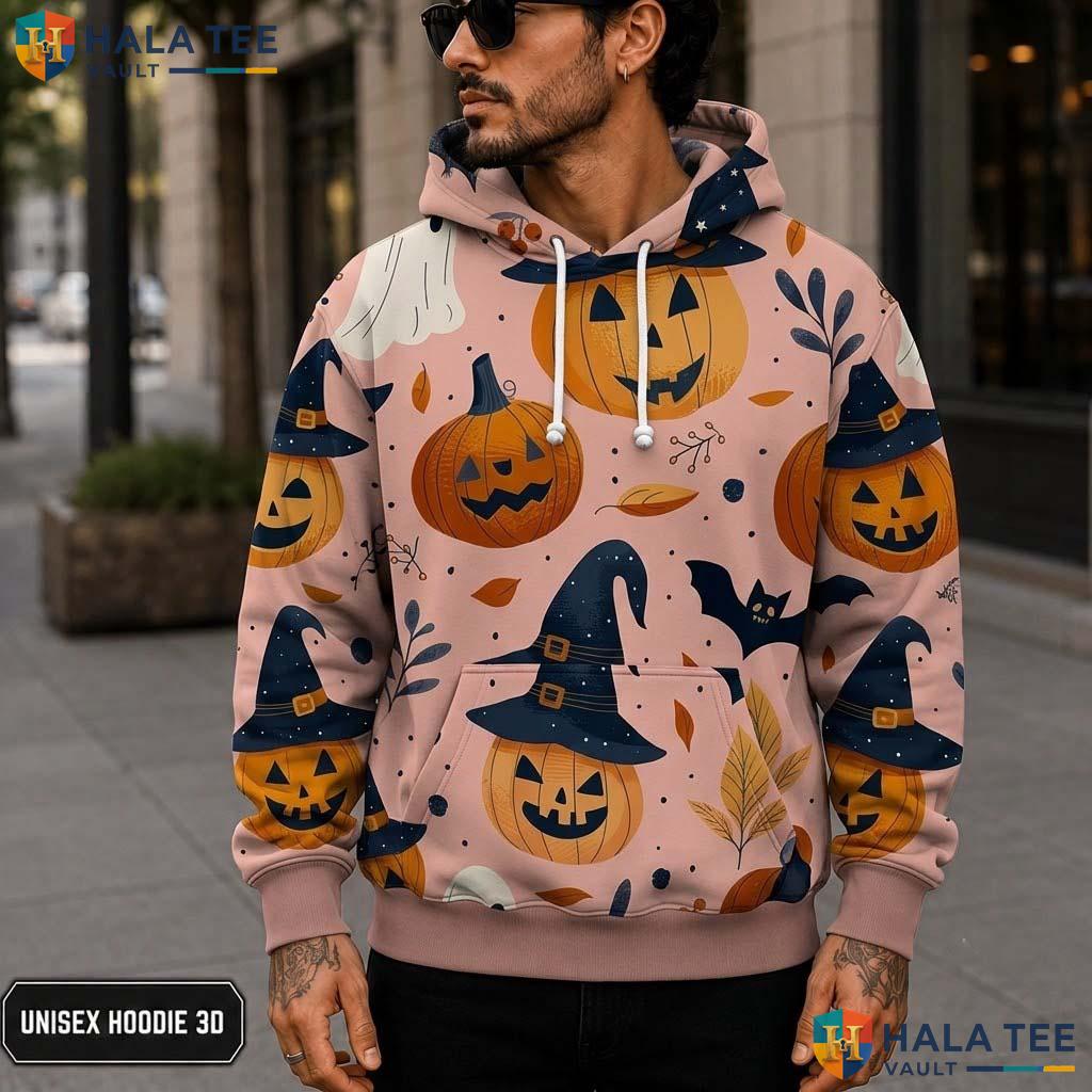 Cute Pumpkin Witch 3D Printed Hoodie Festive Graphic Halloween Sweatshirt Men