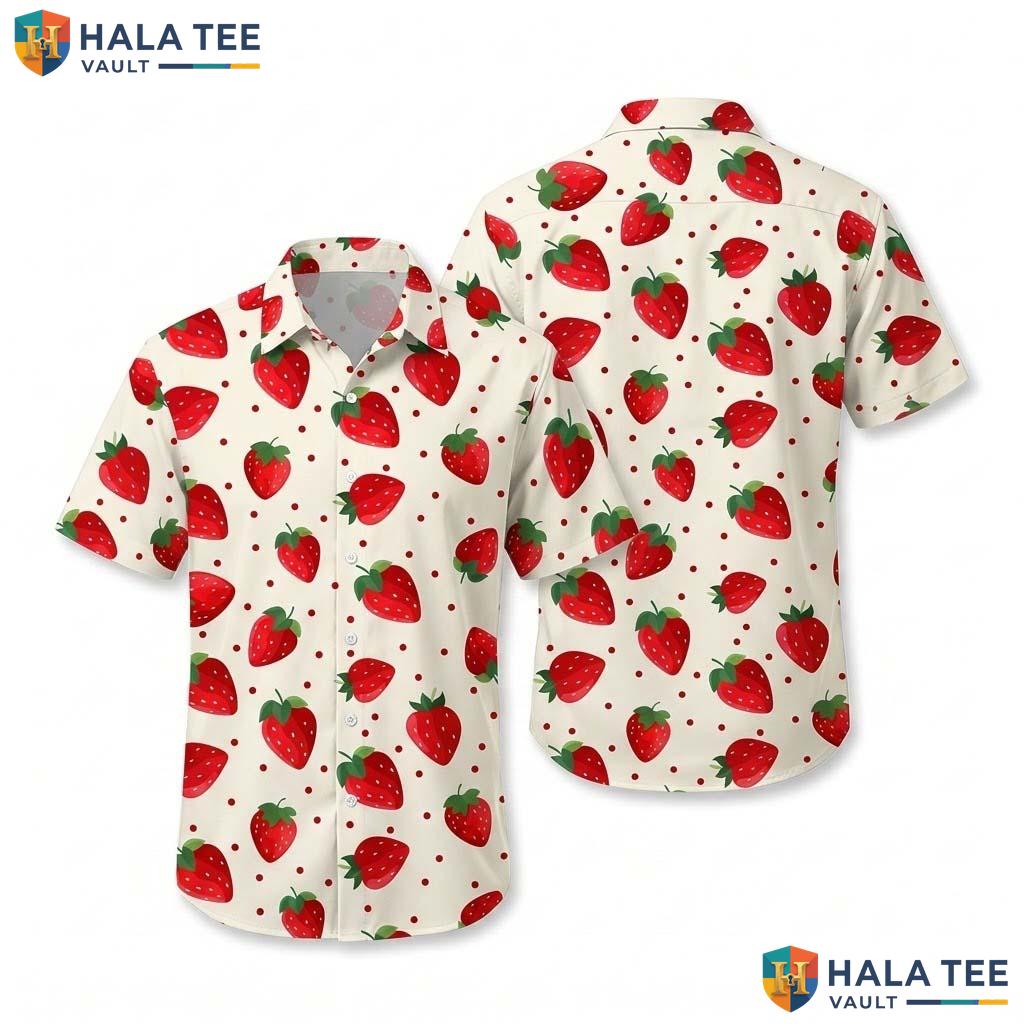 Cute Strawberry Aloha Shirt Vibrant Boys Button Down Beach Casual Apparel