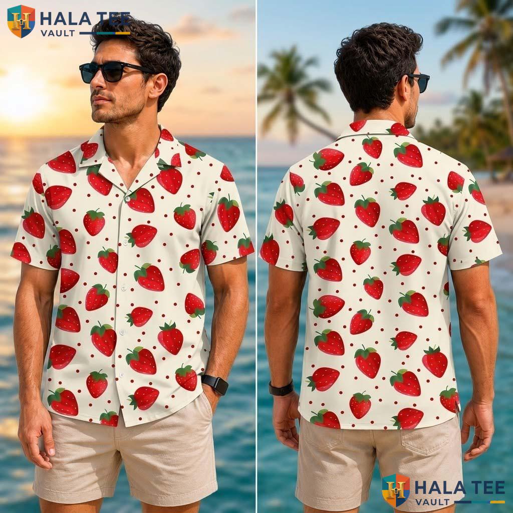 Cute Strawberry Tropical Shirt Vibrant Boys Button Down Beach Casual Apparel