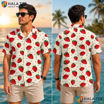 Cute Strawberry Tropical Shirt Vibrant Boys Button Down Beach Casual Apparel