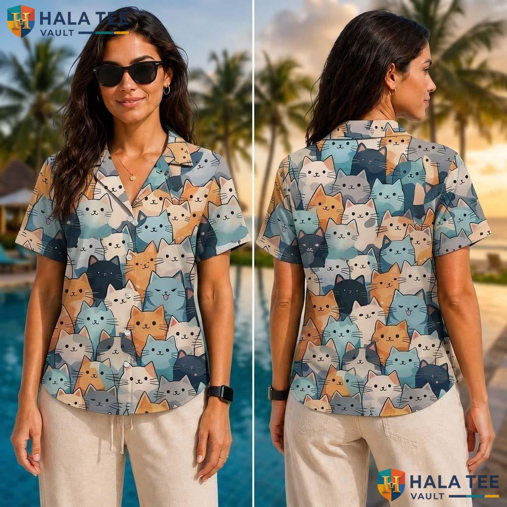 Cyan Cat Funny Tropical Shirt Mens Novelty Graphic Aloha Beach Top
