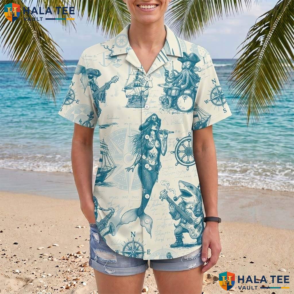 Cyan Tropical Pirate Aloha TShirt Mens Funny Island Vibe Vacation Gear