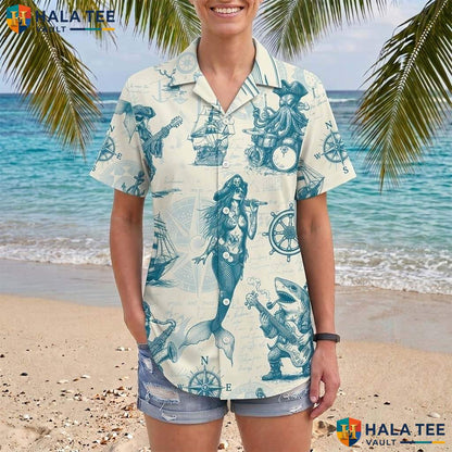Cyan Tropical Pirate Aloha TShirt Mens Funny Island Vibe Vacation Gear