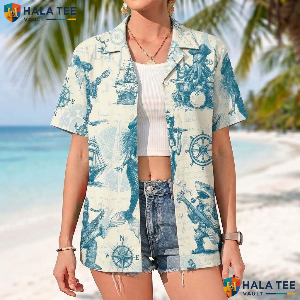 Cyan Tropical Pirate Aloha Tee Mens Funny Island Vibe Vacation Gear