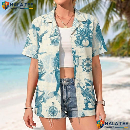 Cyan Tropical Pirate Aloha Tee Mens Funny Island Vibe Vacation Gear
