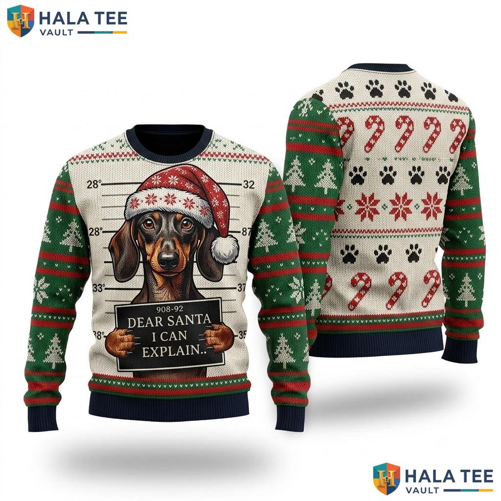 Dachshund Dear Santa Christmas Sweater Funny Wiener Dog Holiday Top