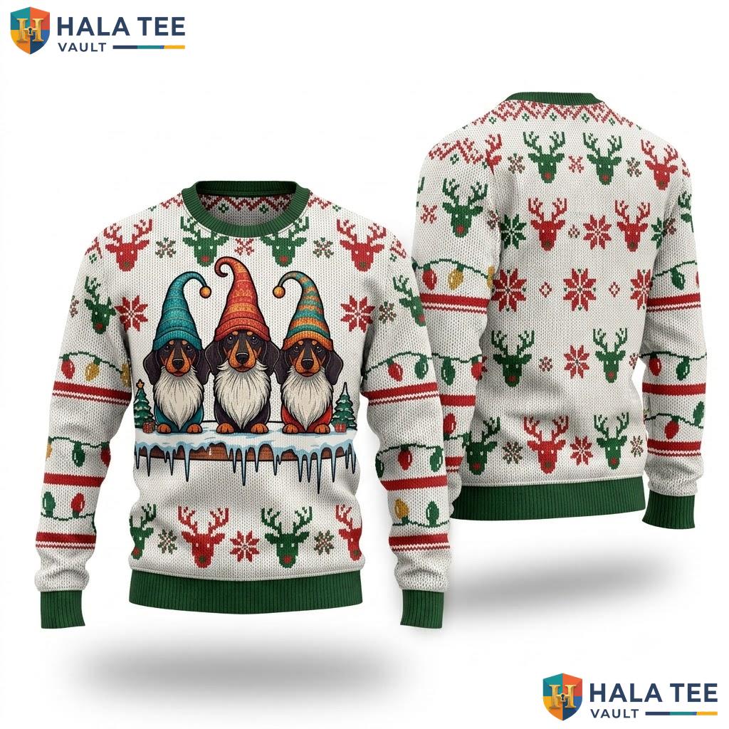 Dachshund Dog Gnomies Christmas Sweater Funny Mens Womens Kids Outfit