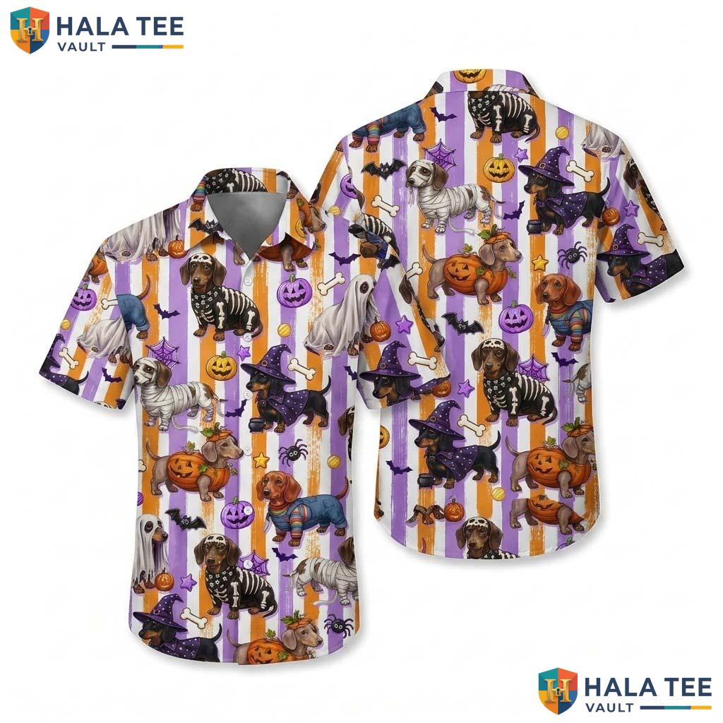 Dachshund Dog Halloween Hawaiian Shirt Funny Spooky Witch Aloha Top