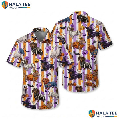 Dachshund Dog Halloween Hawaiian Shirt Funny Spooky Witch Aloha Top