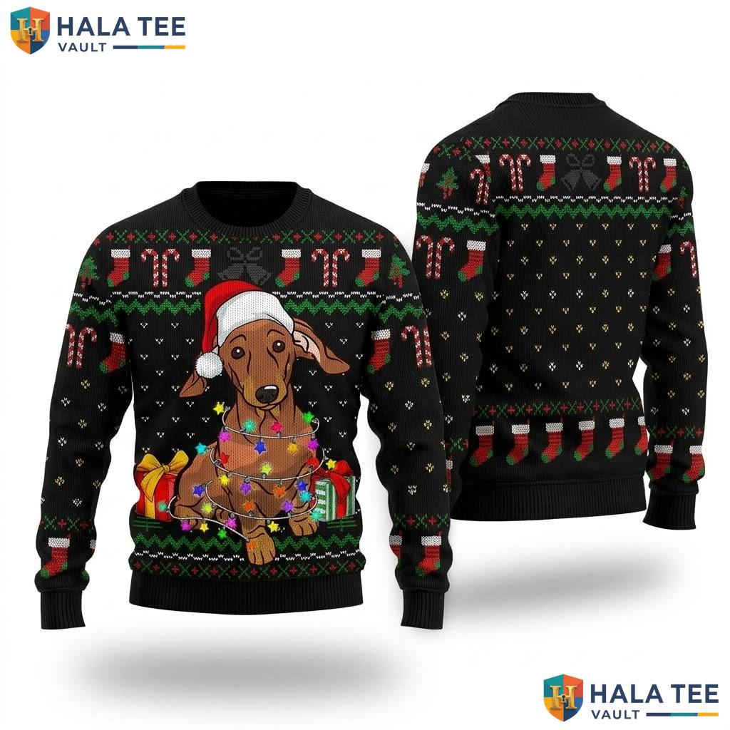 Dachshund Dog Lights Ugly Christmas Sweater Funny Pet Lover Holiday