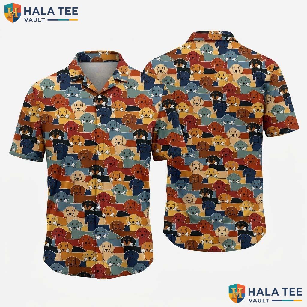 Dachshund Graphic Farm Life Hawaiian Shirt Mens Aloha Vacation Apparel