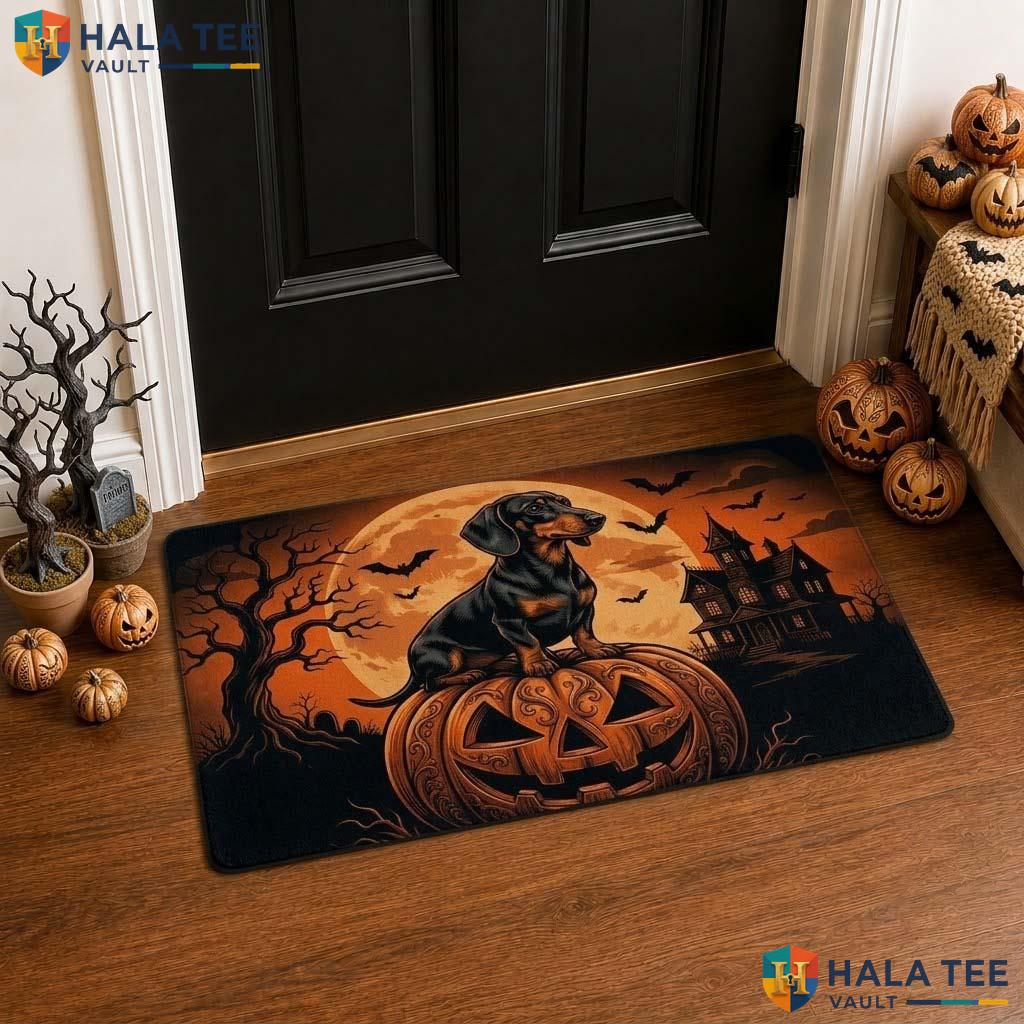 Dachshund Halloween Front door mat Spooky Pumpkin Entrance Rug Dog Lover Decor