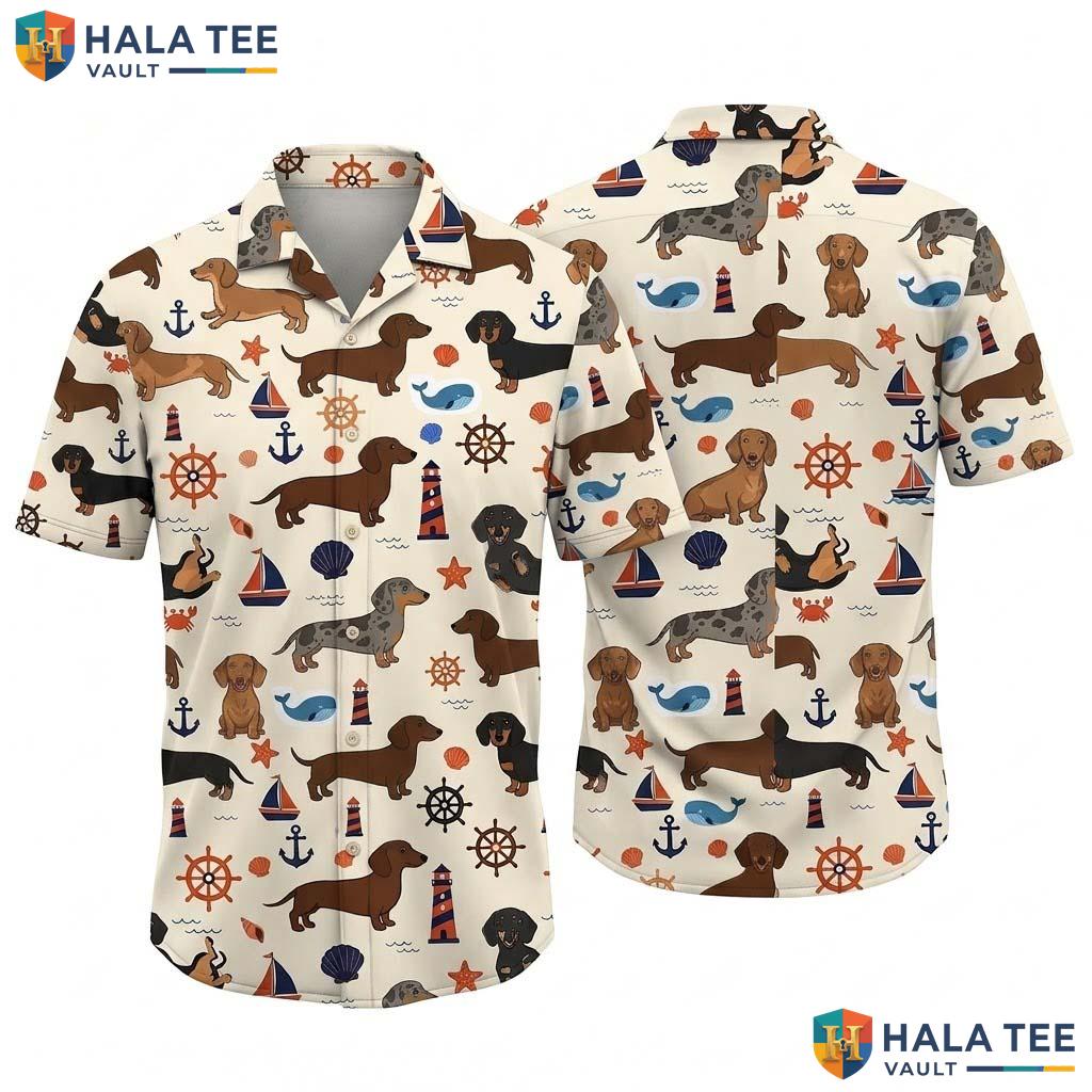 Dachshund Nautical Farm Life Hawaiian Shirt Mens Aloha Summer Apparel