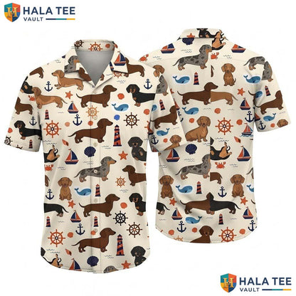 Dachshund Nautical Farm Life Hawaiian Shirt Mens Aloha Summer Apparel