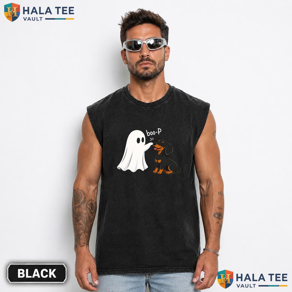 Dachshund Nose Boop Streetwear Washed T-Shirt Funny Boo Ghost Halloween Dog Lover