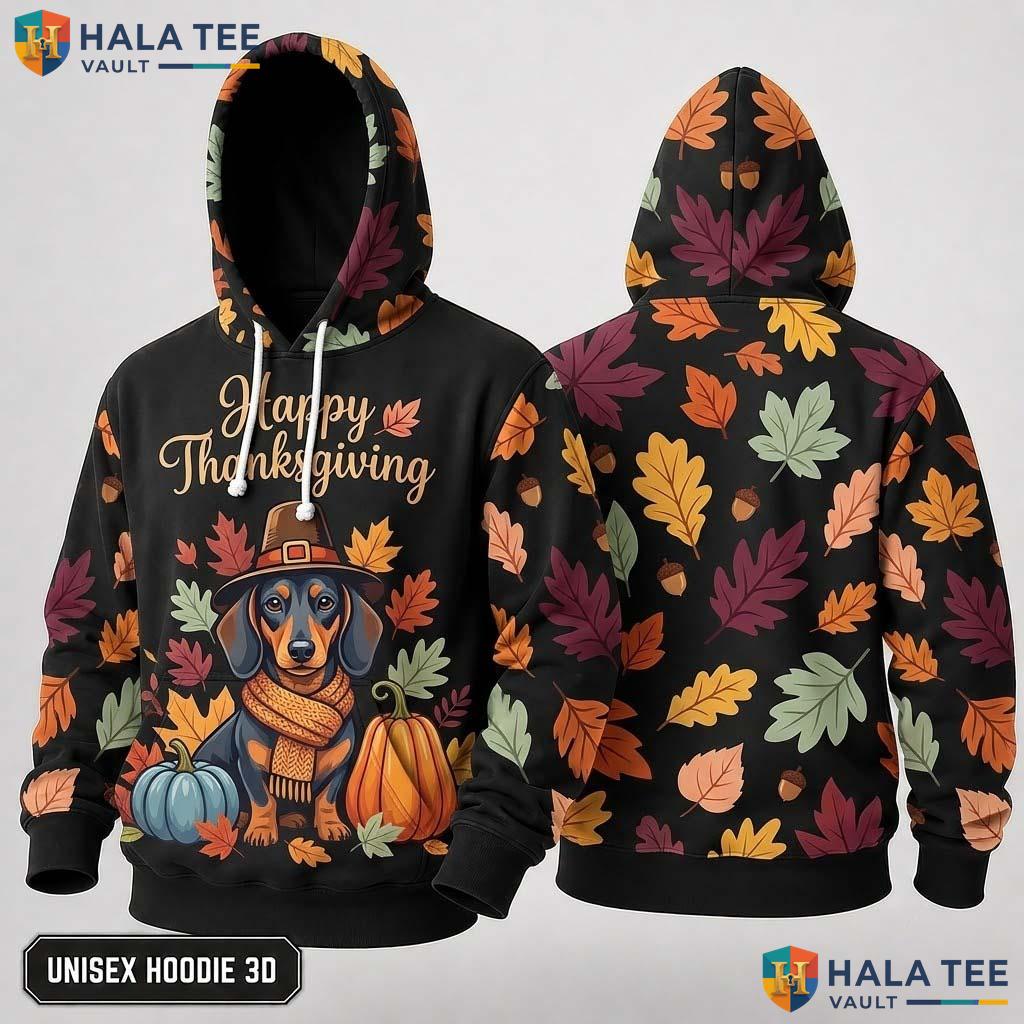 Dachshund Pumpkin Festive Thanksgiving 3D Hoodie Fall Dog Lovers Top