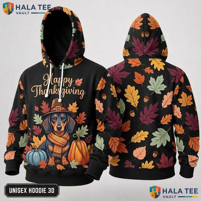 Dachshund Pumpkin Festive Thanksgiving 3D Hoodie Fall Dog Lovers Top