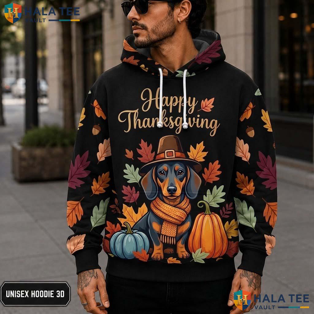 Dachshund Pumpkin Festive Thanksgiving 3D Printed Hoodie Fall Dog Lovers Top