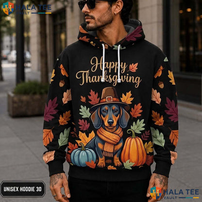 Dachshund Pumpkin Festive Thanksgiving 3D Printed Hoodie Fall Dog Lovers Top