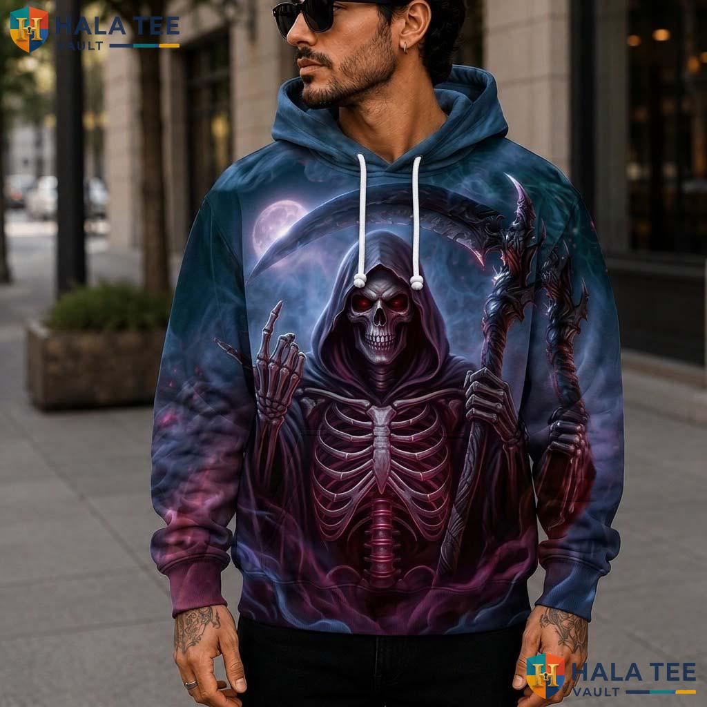 Dark Blue Celestial Reaper 3D Printed Hoodie Vintage Gothic Graphic Streetwear