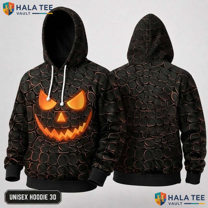 Dark Blue Pumpkin Face 3D Hoodie Spooky Horror Graphic Halloween Wear