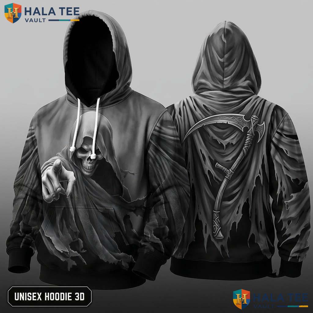Dark Gothic Grim Reaper 3D Hoodie Alternative Fashion Skeleton Apparel