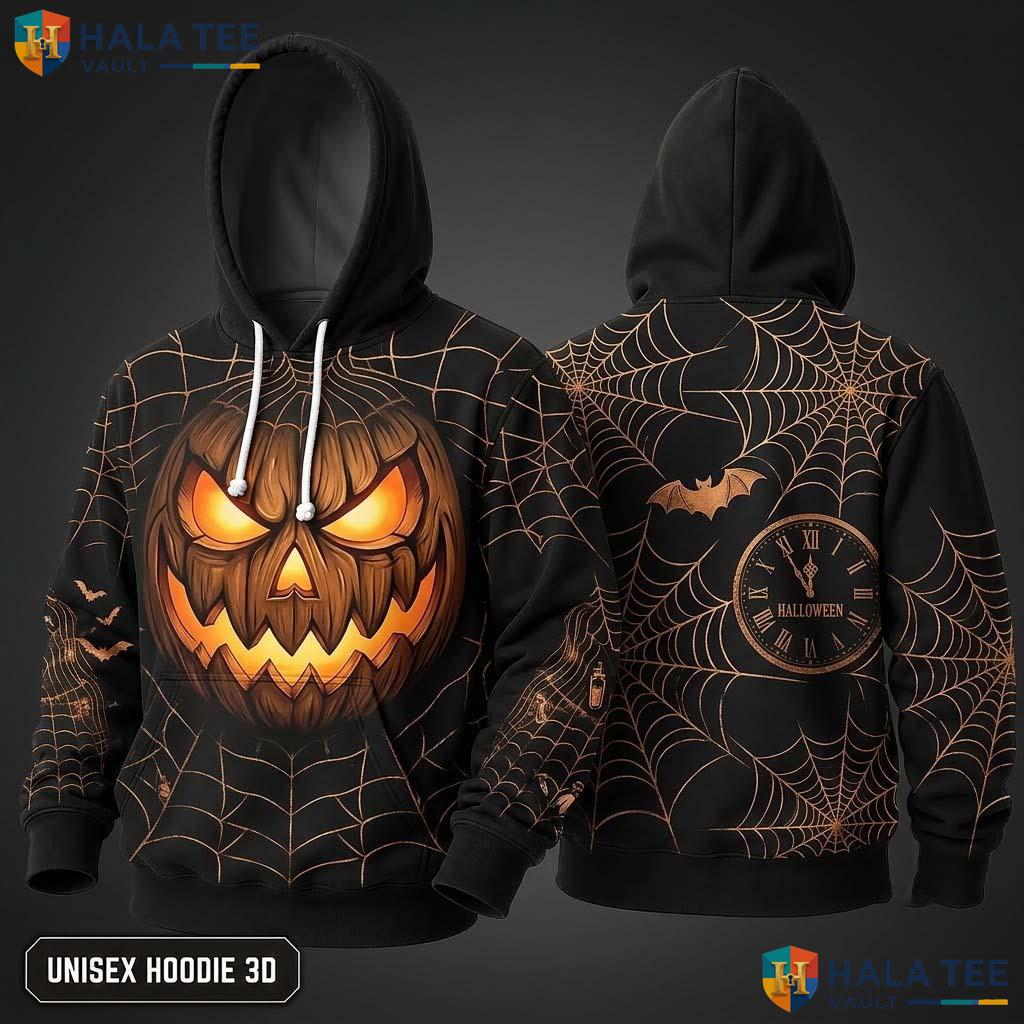 Dark Gray Horror Pumpkin 3D Hoodie Spooky Graphic Halloween Celebration